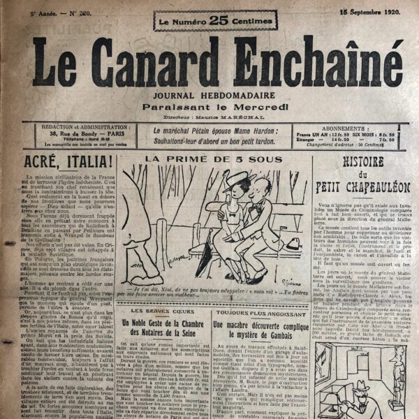 N° 220 du Canard Enchaîné -  15 Septembre 1920