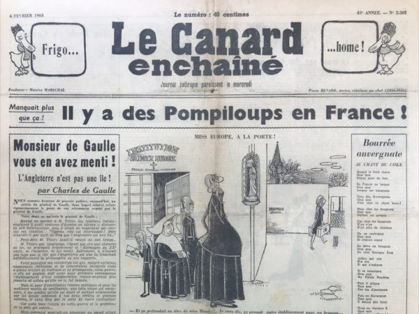 N° 2207 du Canard Enchaîné -  6 Février 1963