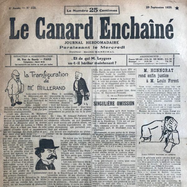 N° 222 du Canard Enchaîné -  29 Septembre 1920