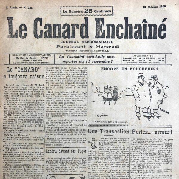 N° 226 du Canard Enchaîné -  27 Octobre 1920