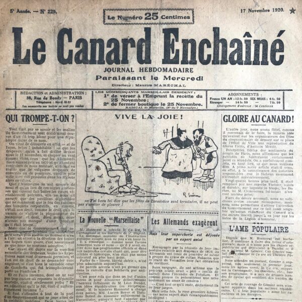 N° 229 du Canard Enchaîné -  17 Novembre 1920