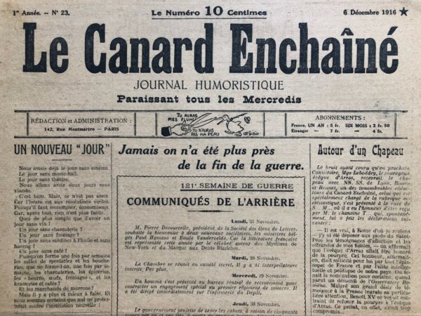 N° 23 du Canard Enchaîné -  6 Décembre 1916