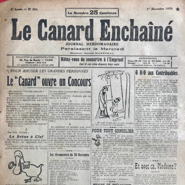 N° 231 du Canard Enchaîné -  1 Décembre 1920