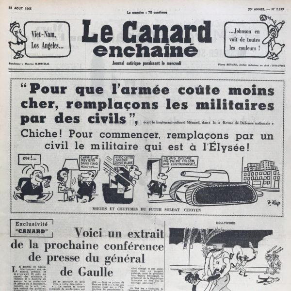 N° 2339 du Canard Enchaîné -  18 Août 1965