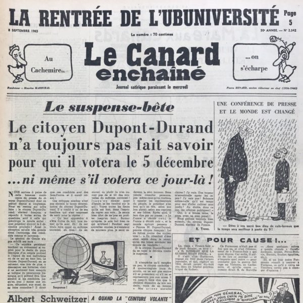 N° 2342 du Canard Enchaîné -  8 Septembre 1965