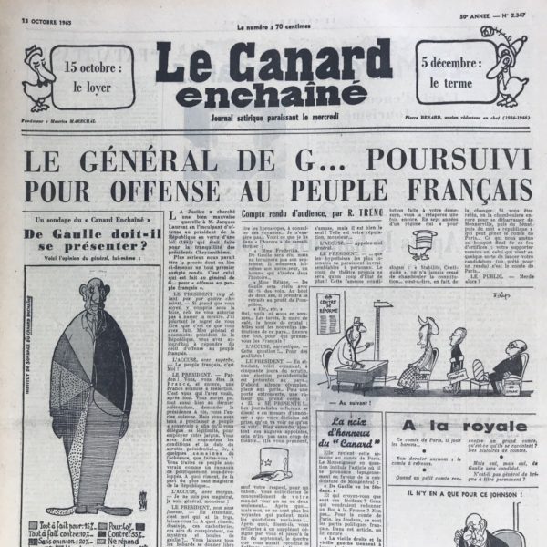 N° 2347 du Canard Enchaîné -  13 Octobre 1965