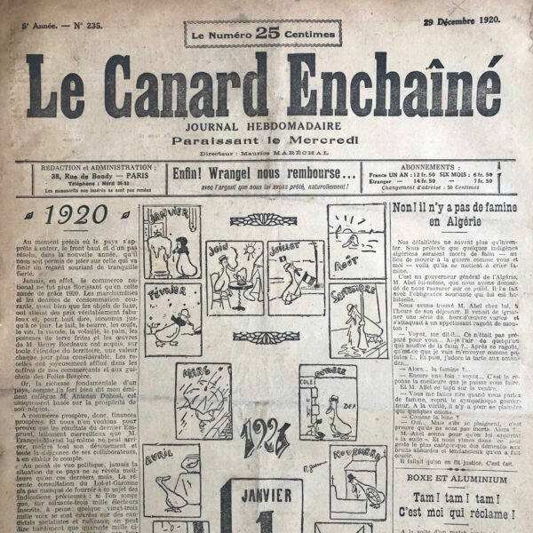 N° 235 du Canard Enchaîné -  29 Décembre 1920