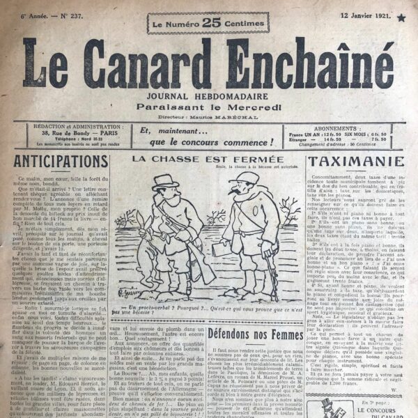 N° 237 du Canard Enchaîné -  12 Janvier 1921
