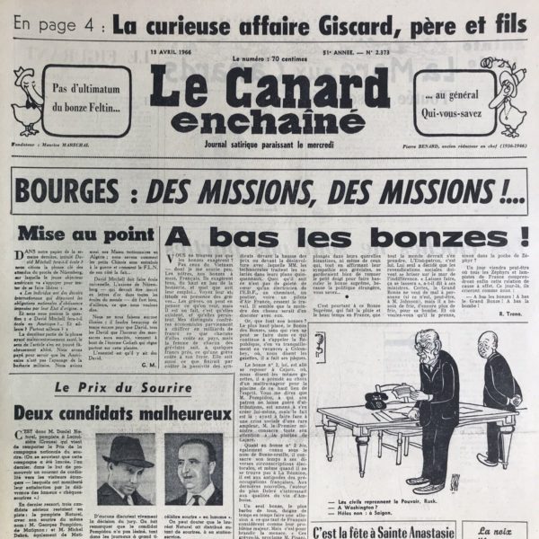 N° 2373 du Canard Enchaîné -  13 Avril 1966