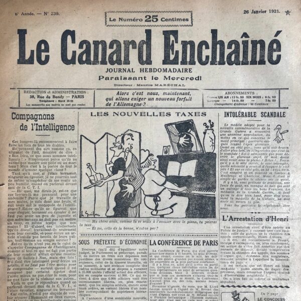 N° 239 du Canard Enchaîné -  26 Janvier 1921