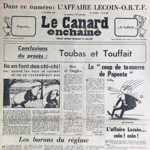 N° 2399 du Canard Enchaîné -  12 Octobre 1966