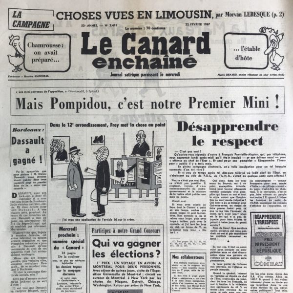 N° 2418 du Canard Enchaîné -  22 Février 1967