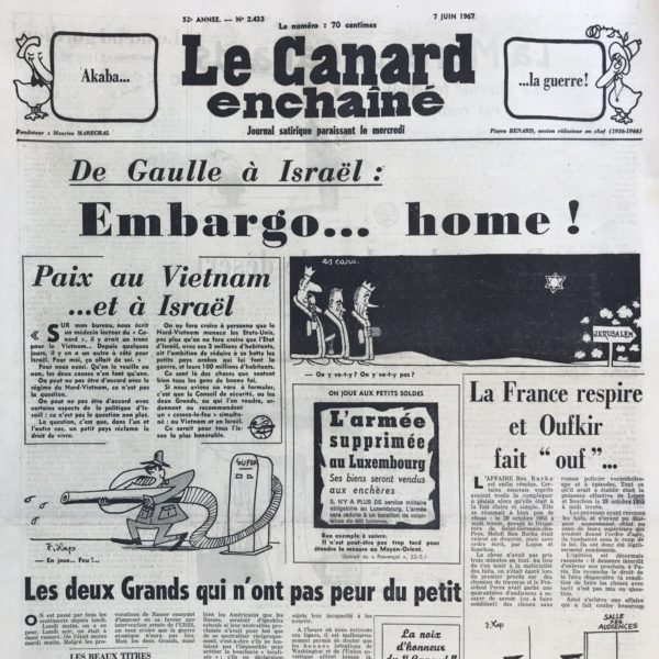 N° 2433 du Canard Enchaîné -  7 Juin 1967