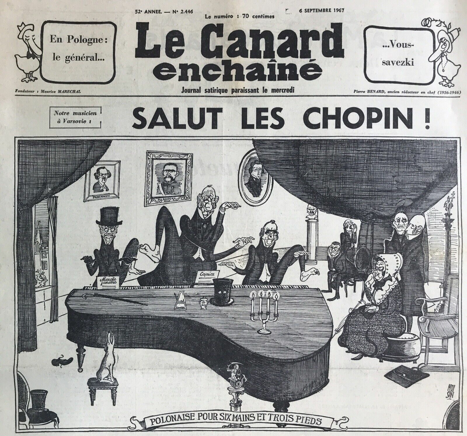 N° 2446 du Canard Enchaîné - 6 Septembre 1967 | 24,00 € | 2446 | Couac ! | Presse Authentique de l'Epoque ! Pour des Cadeaux Originaux : Journal Rare Anniversaire, de Naissance... N° 2446 du Canard Enchaîné - 6 Septembre 1967