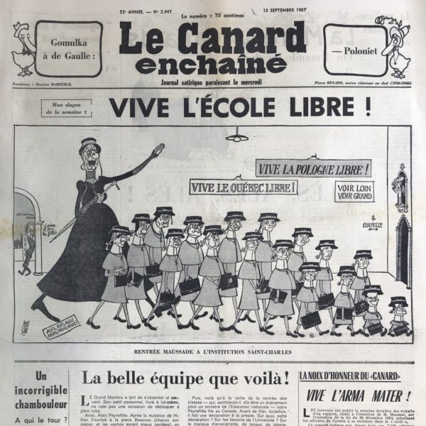 N° 2447 du Canard Enchaîné -  13 Septembre 1967