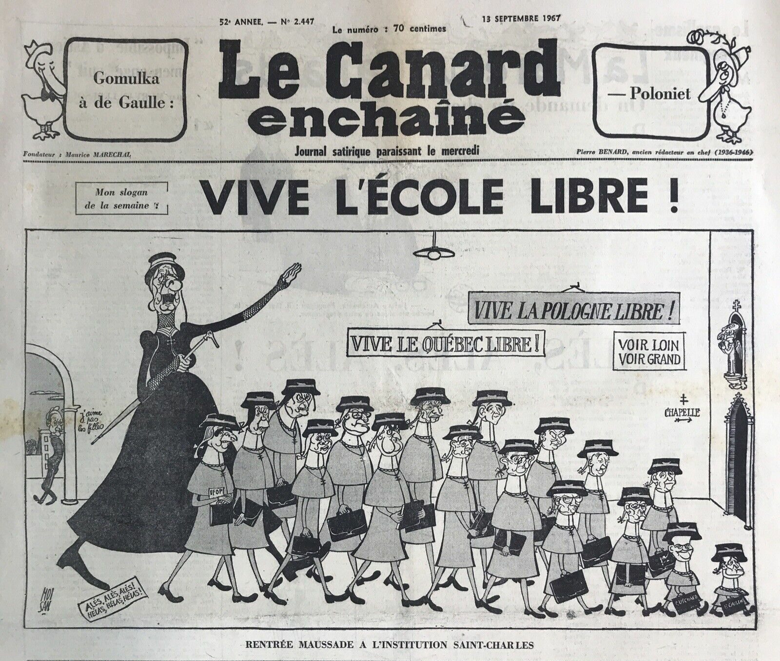 N° 2447 du Canard Enchaîné - 13 Septembre 1967 | 24,00 € | 2447 | Couac ! | Presse Authentique de l'Epoque ! Pour des Cadeaux Originaux : Journal Rare Anniversaire, de Naissance... N° 2447 du Canard Enchaîné -  13 Septembre 1967