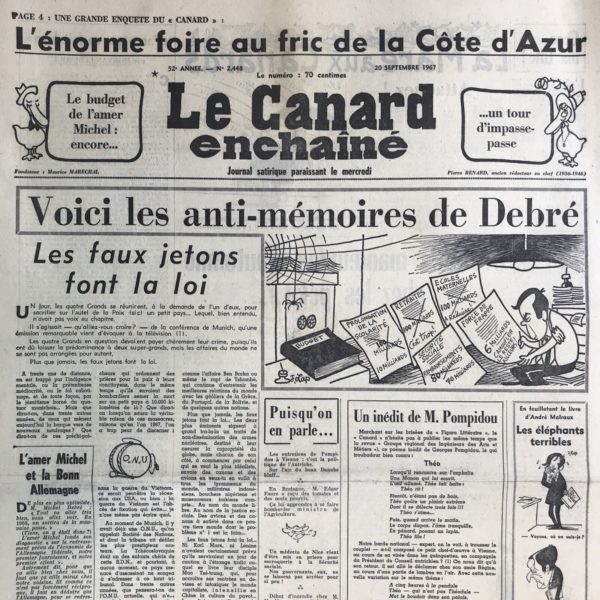 N° 2448 du Canard Enchaîné -  20 Septembre 1967