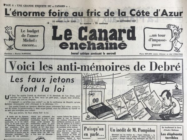 N° 2448 du Canard Enchaîné -  20 Septembre 1967