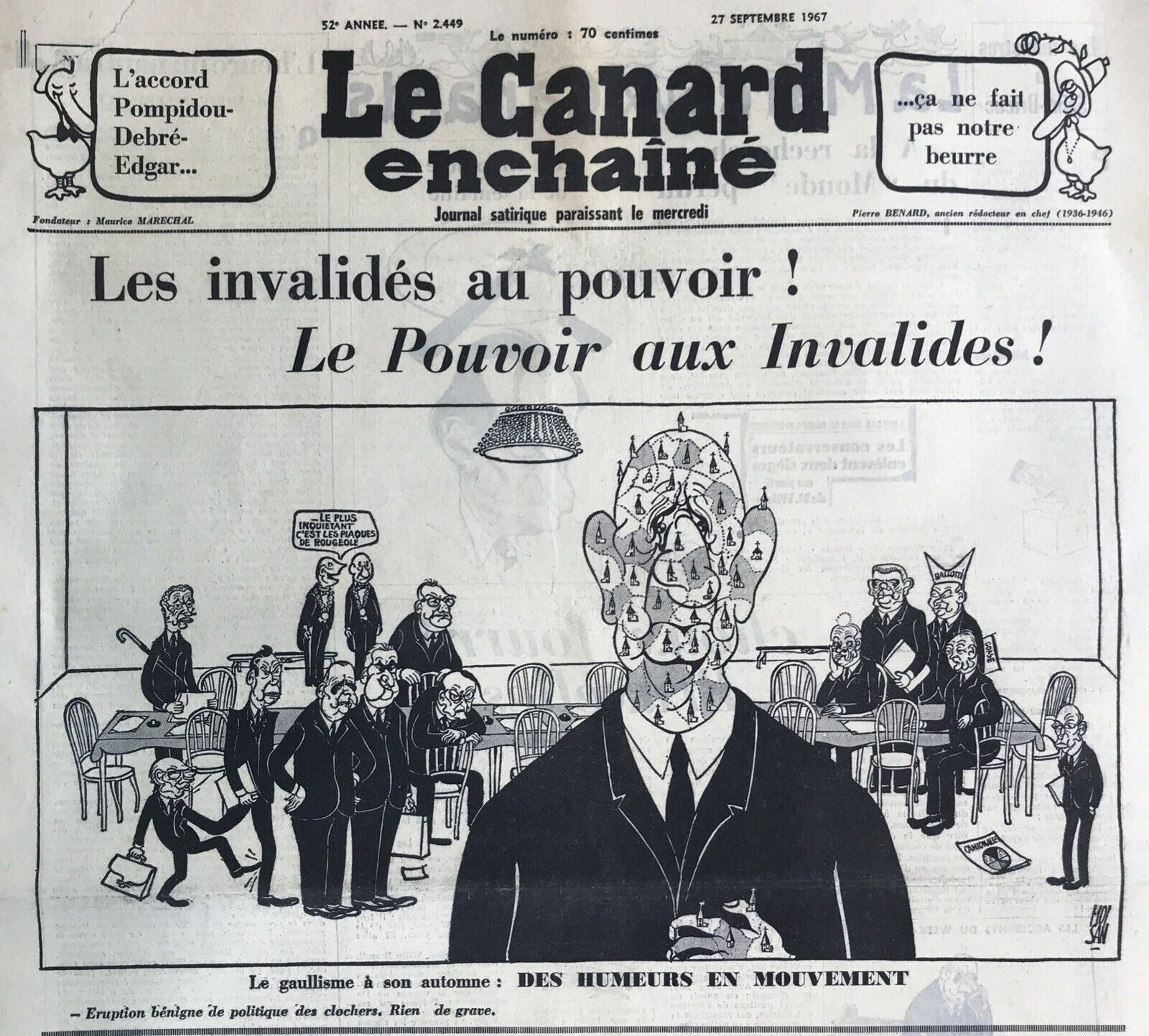 N° 2449 du Canard Enchaîné - 27 Septembre 1967 | 24,00 € | 2449 | Couac ! | Presse Authentique de l'Epoque ! Pour des Cadeaux Originaux : Journal Rare Anniversaire, de Naissance... N° 2449 du Canard Enchaîné -  27 Septembre 1967