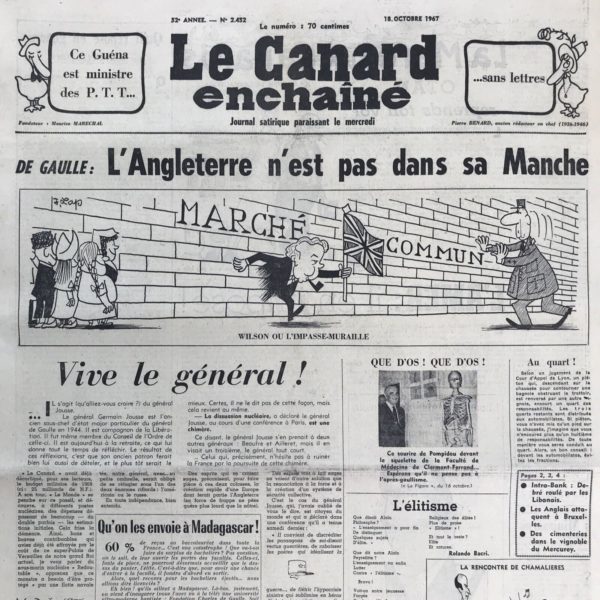 N° 2452 du Canard Enchaîné -  18 Octobre 1967
