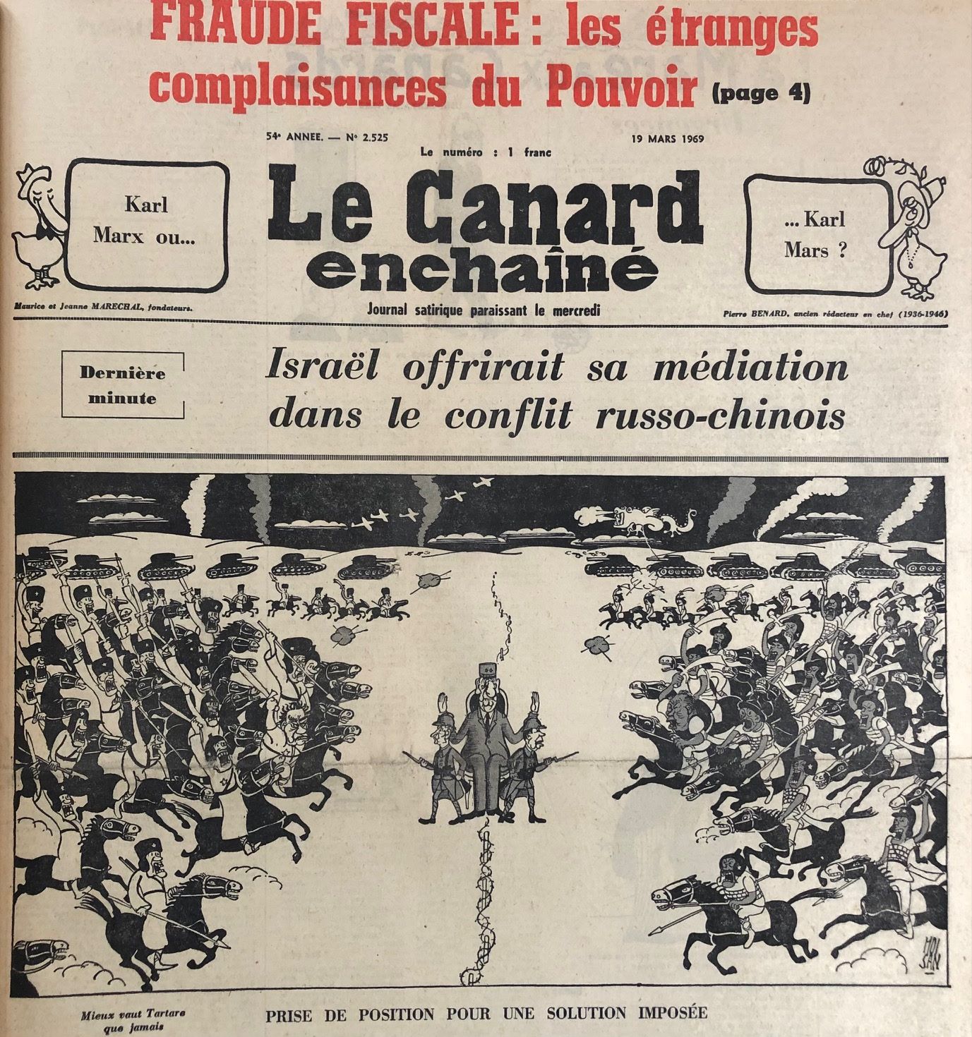 N° 2525 du Canard Enchaîné - 19 Mars 1969 | 24,00 € | 2525 | Couac ! | Presse Authentique de l'Epoque ! Pour des Cadeaux Originaux : Journal Rare Anniversaire, de Naissance... N° 2525 du Canard Enchaîné -  19 Mars 1969