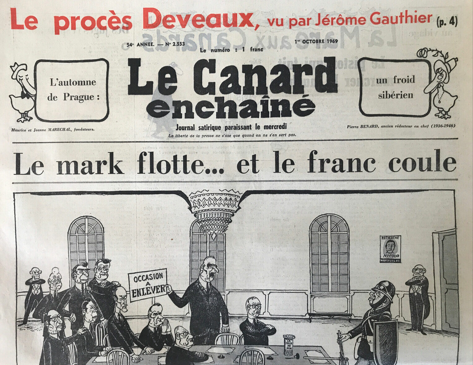 N° 2553 du Canard Enchaîné - 1 Octobre 1969 | 24,00 € | 2553 | Couac ! | Presse Authentique de l'Epoque ! Pour des Cadeaux Originaux : Journal Rare Anniversaire, de Naissance... N° 2553 du Canard Enchaîné -  1 Octobre 1969