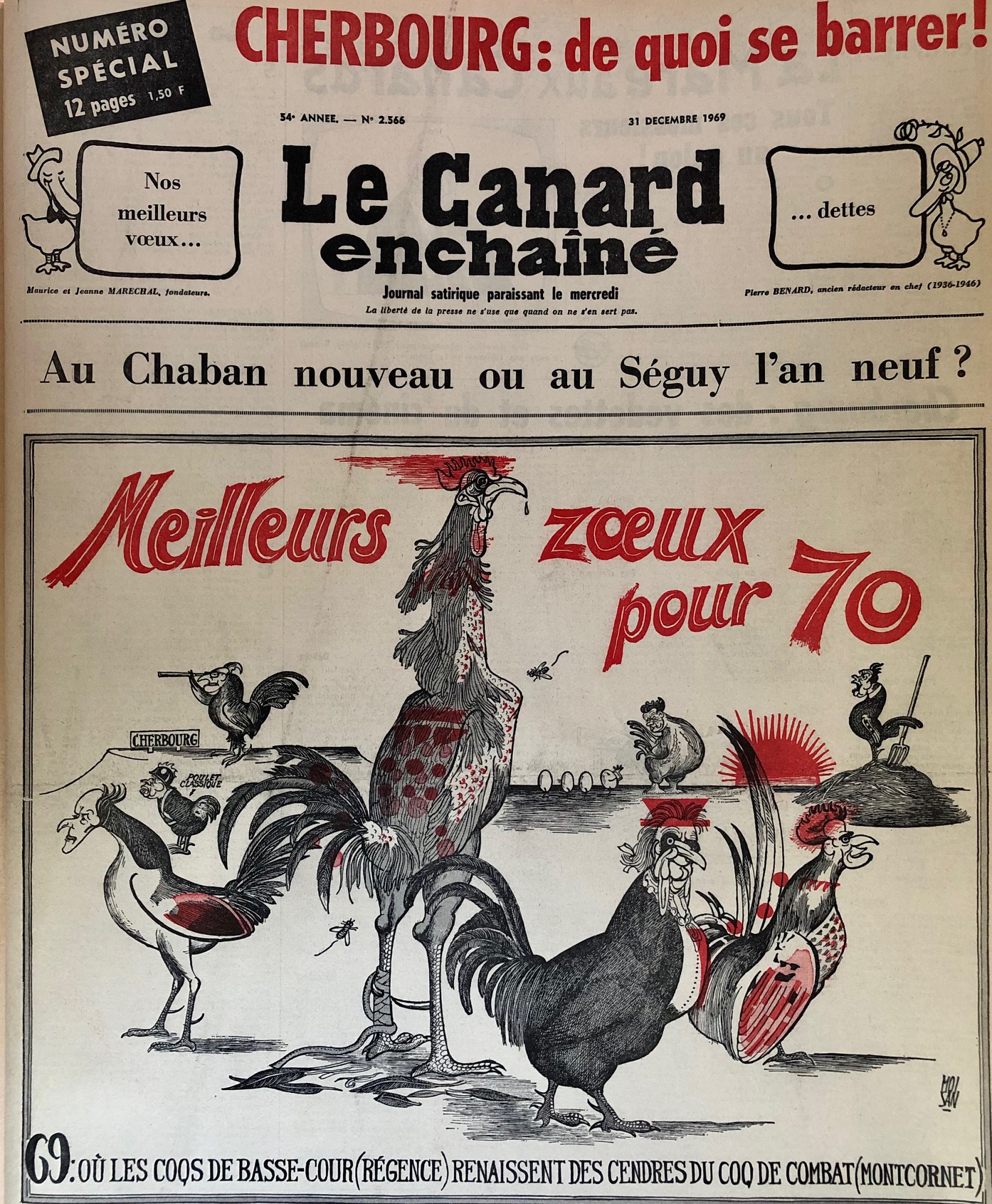N° 2566 du Canard Enchaîné - 31 Décembre 1969 | 24,00 € | 2566 | Couac ! | Presse Authentique de l'Epoque ! Pour des Cadeaux Originaux : Journal Rare Anniversaire, de Naissance... N° 2566 du Canard Enchaîné -  31 Décembre 1969