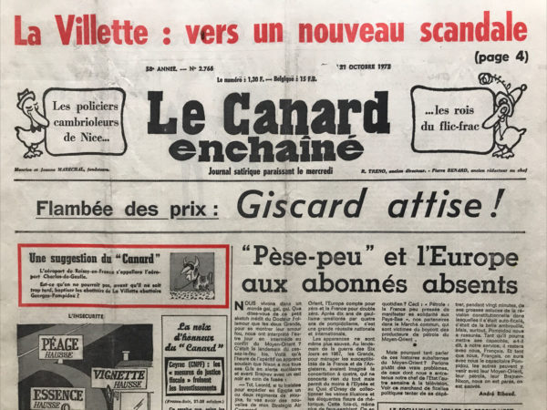 N° 2766 du Canard Enchaîné -  31 Octobre 1973
