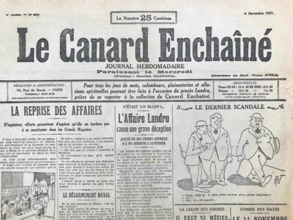 N° 280 du Canard Enchaîné -  9 Novembre 1921