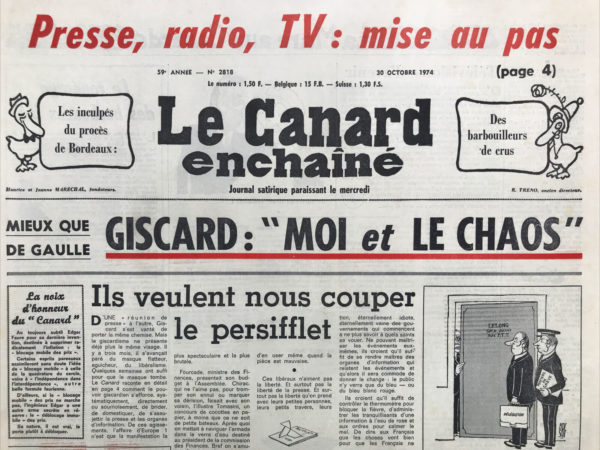 N° 2818 du Canard Enchaîné -  30 Octobre 1974