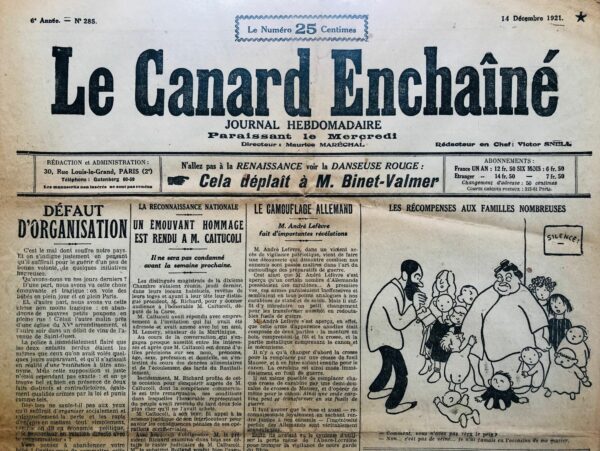 N° 285 du Canard Enchaîné -  14 Décembre 1921