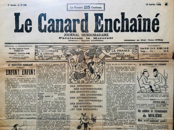 N° 290 du Canard Enchaîné -  18 Janvier 1922