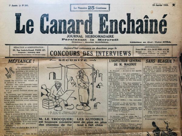 N° 291 du Canard Enchaîné -  25 Janvier 1922