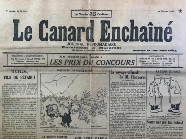 N° 292 du Canard Enchaîné -  1 Février 1922