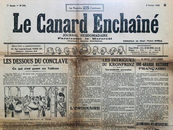 N° 293 du Canard Enchaîné -  8 Février 1922