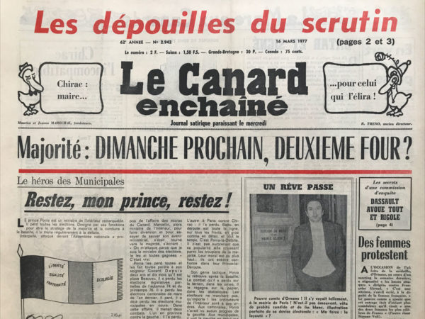 N° 2942 du Canard Enchaîné -  16 Mars 1977