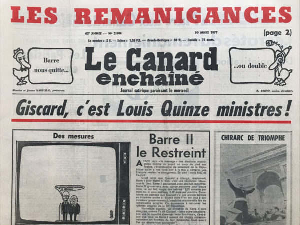 N° 2944 du Canard Enchaîné -  30 Mars 1977