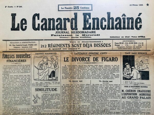 N° 295 du Canard Enchaîné -  22 Février 1922
