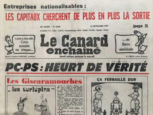 N° 2968 du Canard Enchaîné -  14 Septembre 1977