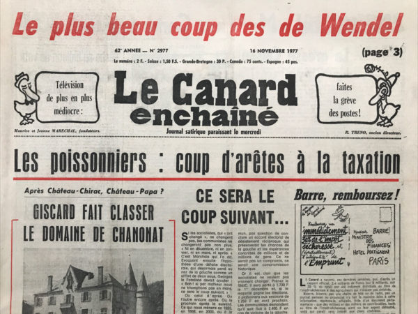 N° 2977 du Canard Enchaîné -  16 Novembre 1977