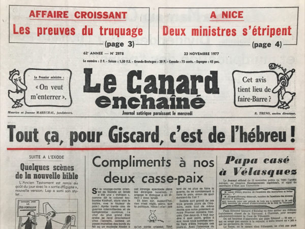 N° 2978 du Canard Enchaîné -  23 Novembre 1977