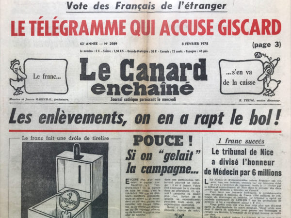 N° 2989 du Canard Enchaîné -  8 Février 1978