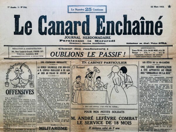 N° 299 du Canard Enchaîné -  22 Mars 1922