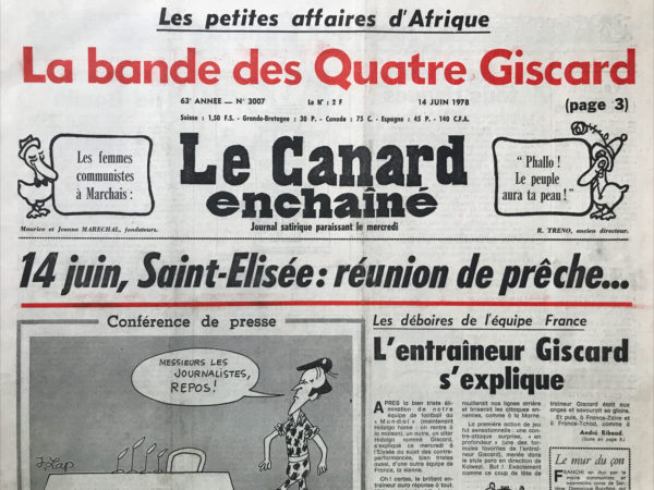 N° 3007 du Canard Enchaîné -  14 Juin 1978
