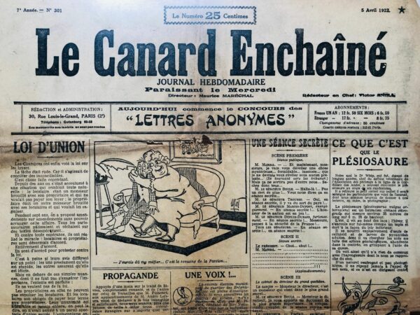 N° 301 du Canard Enchaîné -  5 Avril 1922