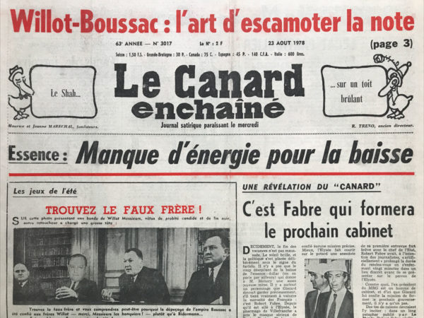 N° 3017 du Canard Enchaîné -  23 Août 1978