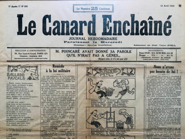 N° 302 du Canard Enchaîné -  12 Avril 1922