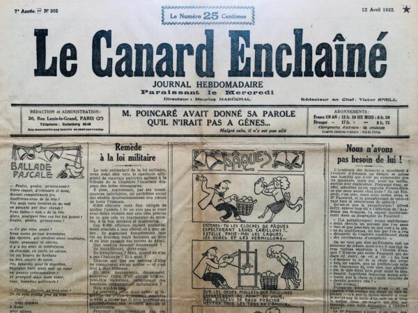 N° 302 du Canard Enchaîné -  12 Avril 1922