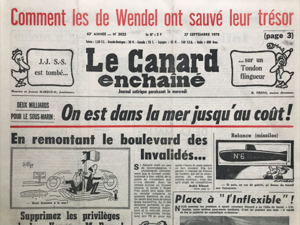 N° 3022 du Canard Enchaîné -  27 Septembre 1978