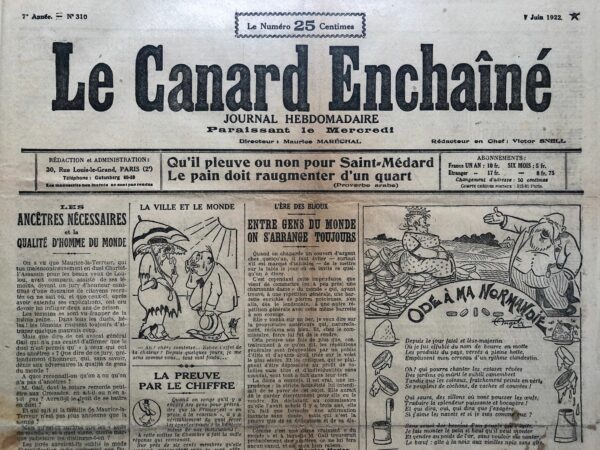 N° 310 du Canard Enchaîné -  7 Juin 1922